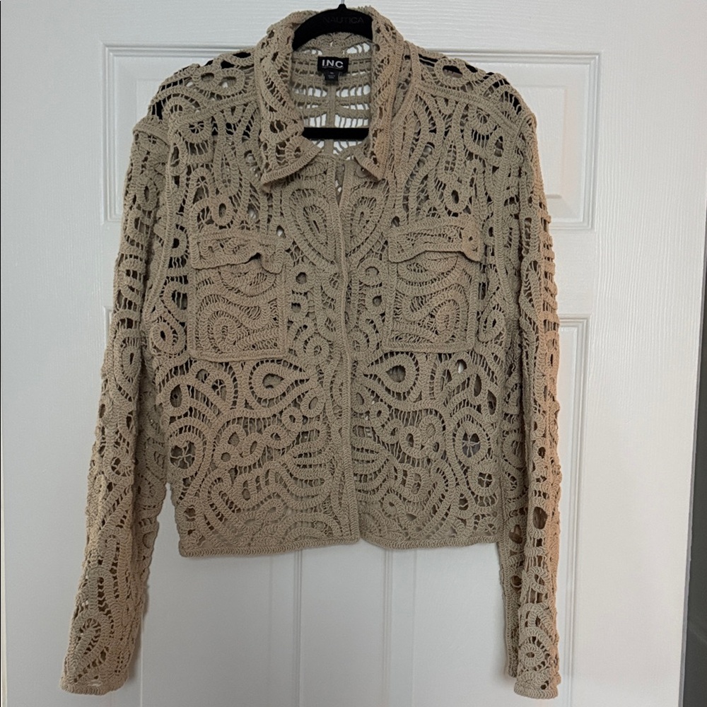 INC International Concepts Beige Crochet Jacket